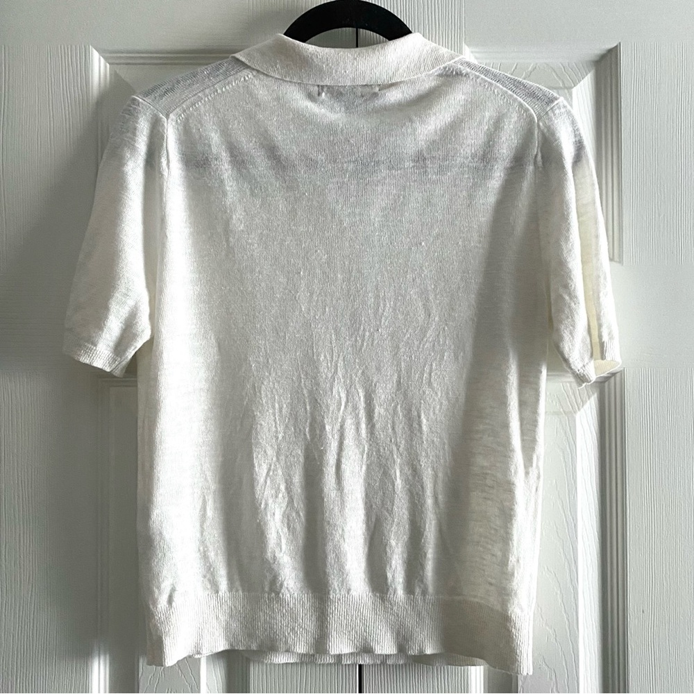 BANANA REPUBLIC LINEN SHORT SLEEVE COLLARED POLO SWEATER Off White Cream S - Picture 2 of 4